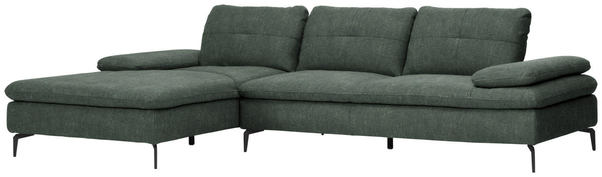ECKSOFA in Velours Dunkelgrün  179/301 cm  - Dunkelgrün/Schwarz, Design, Textil/Metall (179/301cm) - Chilliano
