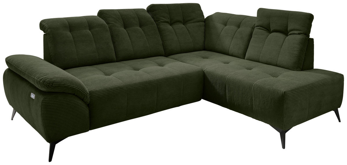 ECKSOFA in Cord Dunkelgrün  - Dunkelgrün/Schwarz, Modern, Textil/Metall (272/200cm) - Livetastic
