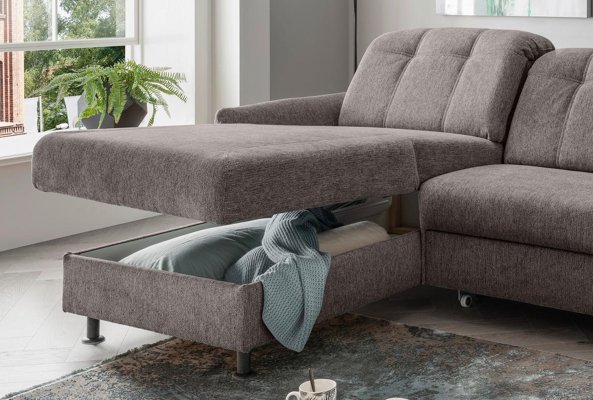 ECKSOFA Graubraun Chenille  - Graubraun/Schwarz, MODERN, Textil/Metall (184/267cm) - Livetastic