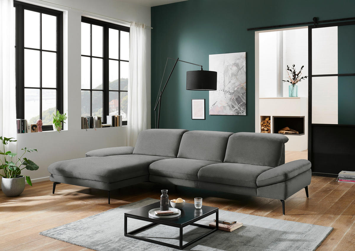 ECKSOFA in Chenille Grau  - Schwarz/Grau, Design, Textil/Metall (188/319cm) - Beldomo System