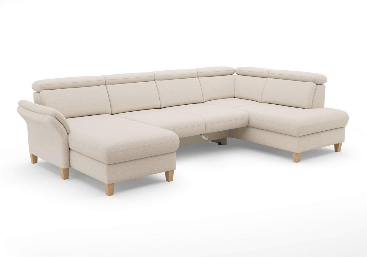 WOHNLANDSCHAFT GLENDALE E in Flachgewebe Creme  - Eichefarben/Creme, KONVENTIONELL, Holz/Textil (166/321/193cm) - Sit & More