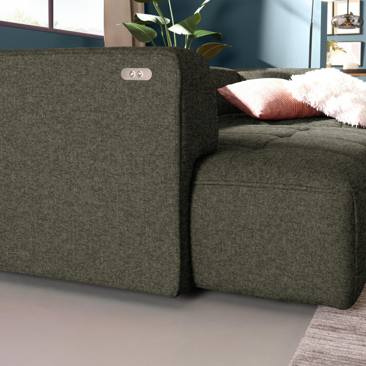 ECKSOFA Webstoff Olivgrün  - Schwarz/Olivgrün, Design, Kunststoff/Textil (288/188cm) - Welnova