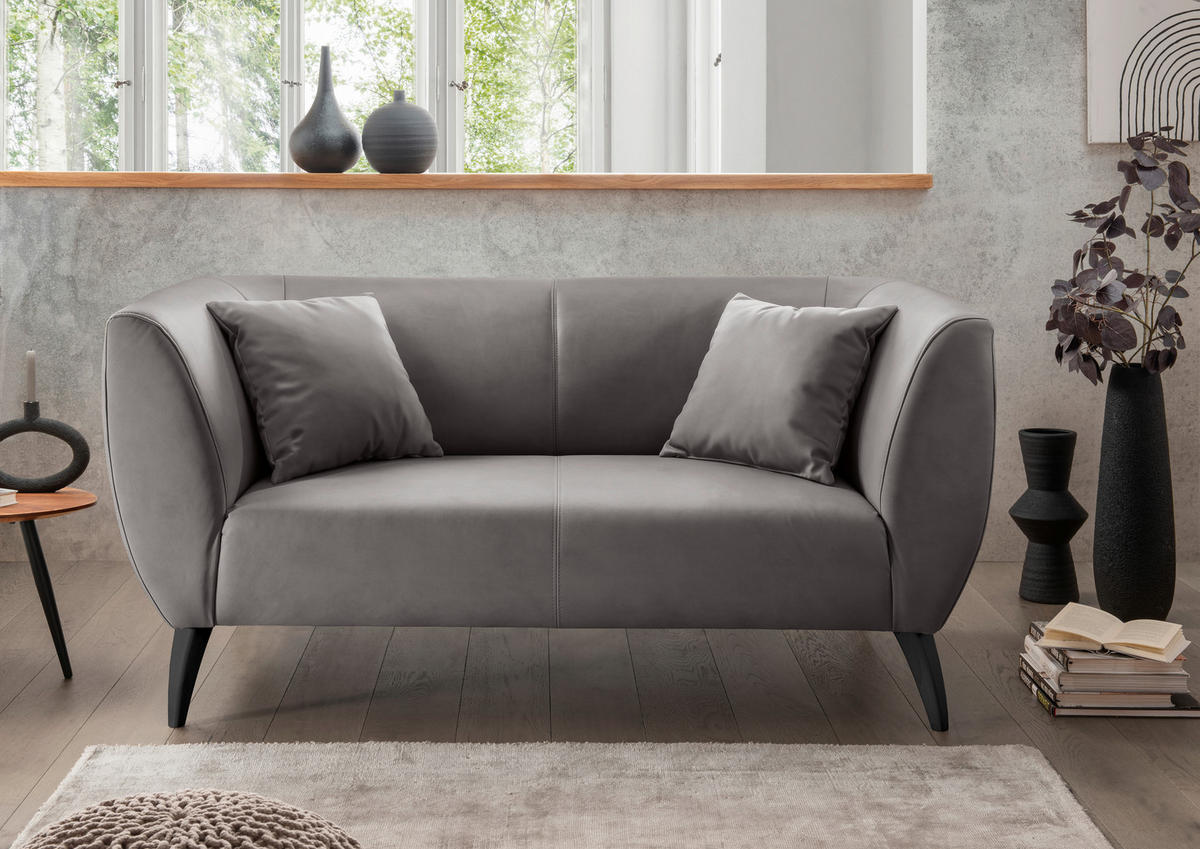 2-SITZER-SOFA Lederlook Anthrazit  - Anthrazit/Schwarz, MODERN, Holz/Textil (172/83/88cm) - Livetastic