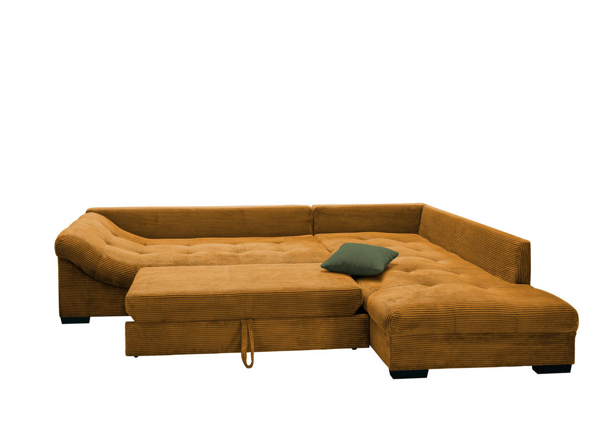 KUTNA GARNITURA tekstil  konjak   - tamno zelena/konjak, Design, tekstil/drvo (298/202cm) - MID.YOU