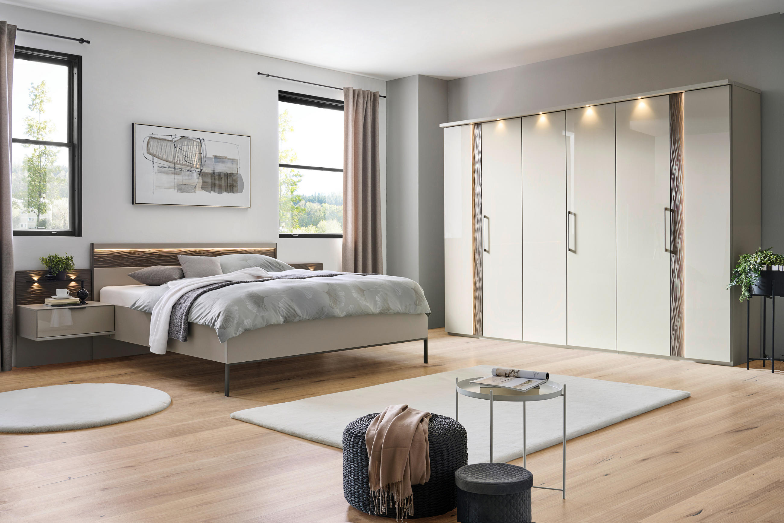 BETTANLAGE 180/200 cm  in Hellgrau, Schieferfarben   - Schieferfarben/Hellgrau, Design, Glas/Holzwerkstoff (180/200cm) - Dieter Knoll