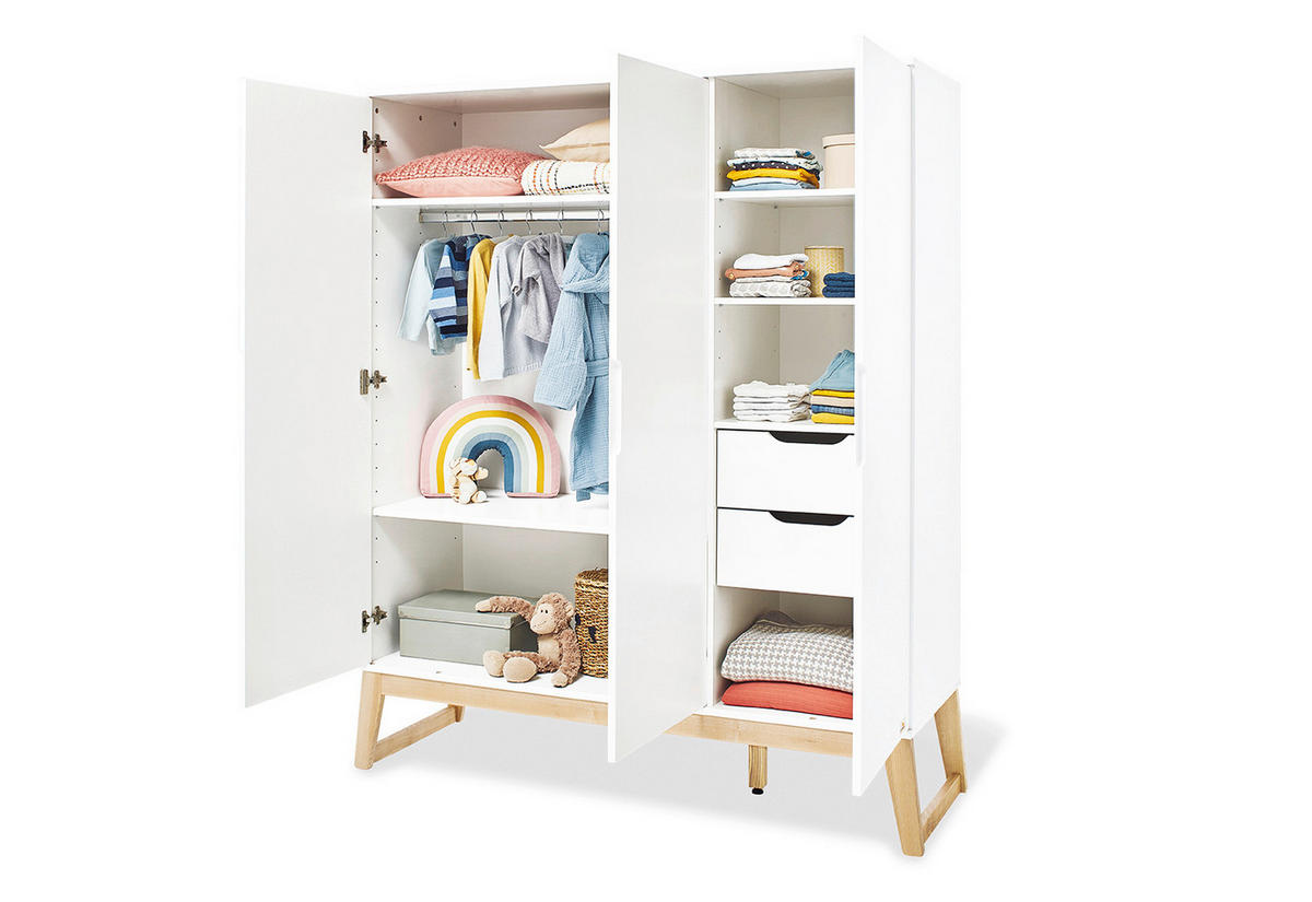 BABYKLEIDERSCHRANK PINOLINO BRIDGE Weiß, Eschefarben  - Eschefarben/Weiß, Design, Holz/Holzwerkstoff (156/187/52cm) - Pinolino