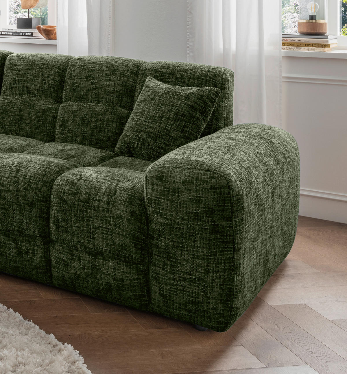 ECKSOFA Bosco Dunkelgrün Struktur  - Dunkelgrün/Schwarz, MODERN, Kunststoff/Textil (152/301cm) - Livetastic