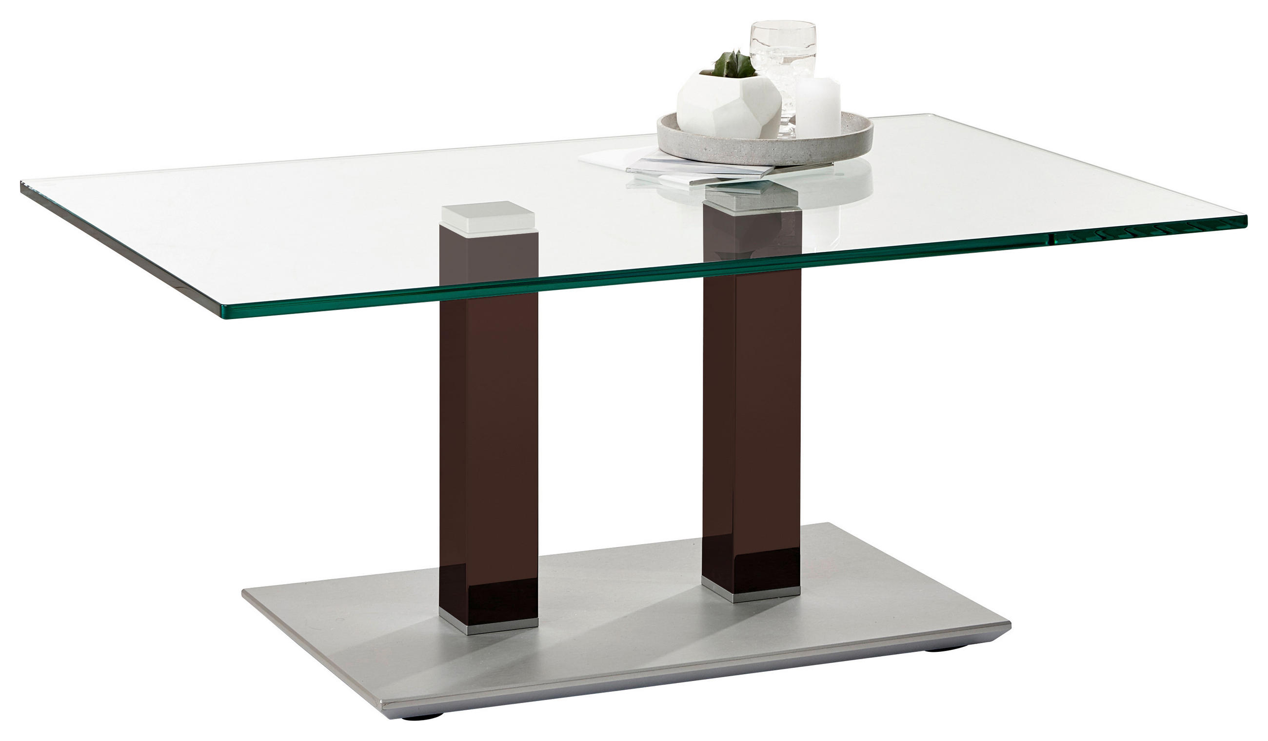 COUCHTISCH in Metall, Glas 110/70/46-65 cm  - Edelstahlfarben/Braun, Design, Glas/Kunststoff (110/70/46-65cm)