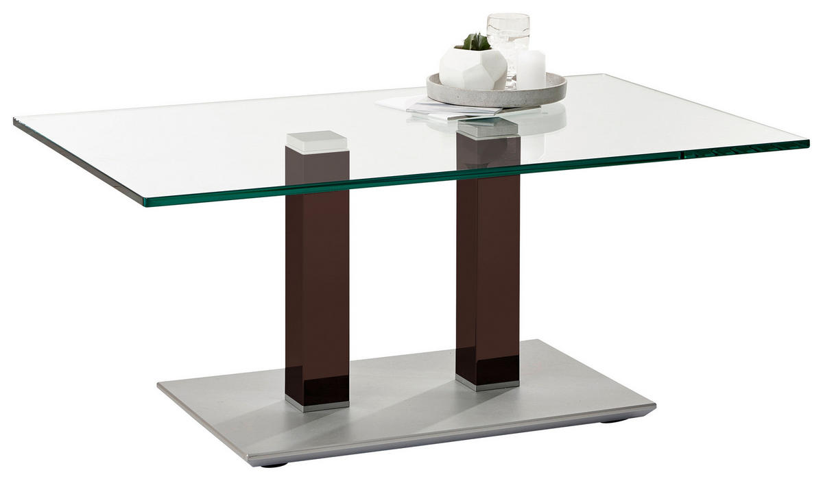 COUCHTISCH Metall, Glas 110/70/46-65 cm  - Edelstahlfarben/Braun, Design, Glas/Kunststoff (110/70/46-65cm)