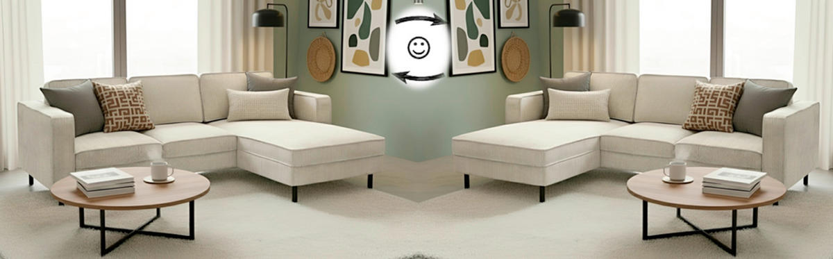 ECKSOFA WATKINS Creme Cord  - Creme/Schwarz, MODERN, Textil/Metall (232/161cm) - Trendmanufaktur