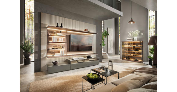 WOHNWAND  in Grau, Eiche dunkel  270/182/46 cm  - Eiche dunkel/Grau, Design, Glas/Holz (270/182/46cm) - Belluti