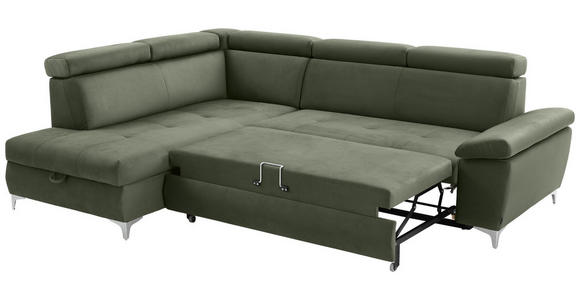 ECKSOFA in Mikrofaser Olivgrün  - Chromfarben/Olivgrün, KONVENTIONELL, Textil/Metall (206/271cm) - Carryhome