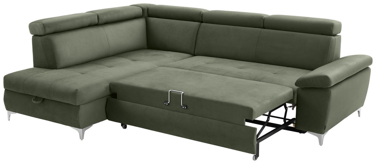 KUTNA GARNITURA tekstil  maslinasto zelena   - maslinasto zelena/boje kroma, Konvencionalno, tekstil/metal (206/271cm) - Carryhome