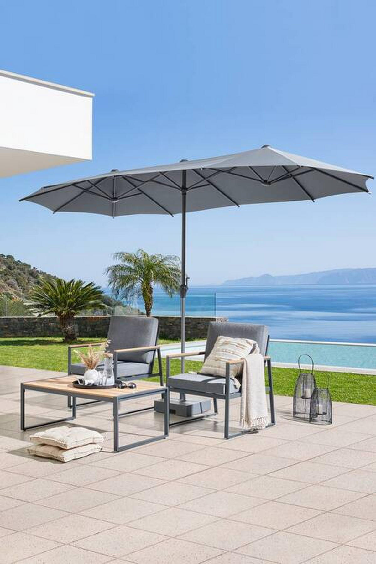 DVOJITÝ SLUNEČNÍK 400/236/208 cm - antracitová, Moderní, kov/textil (400/236/208cm) - Ambia Garden