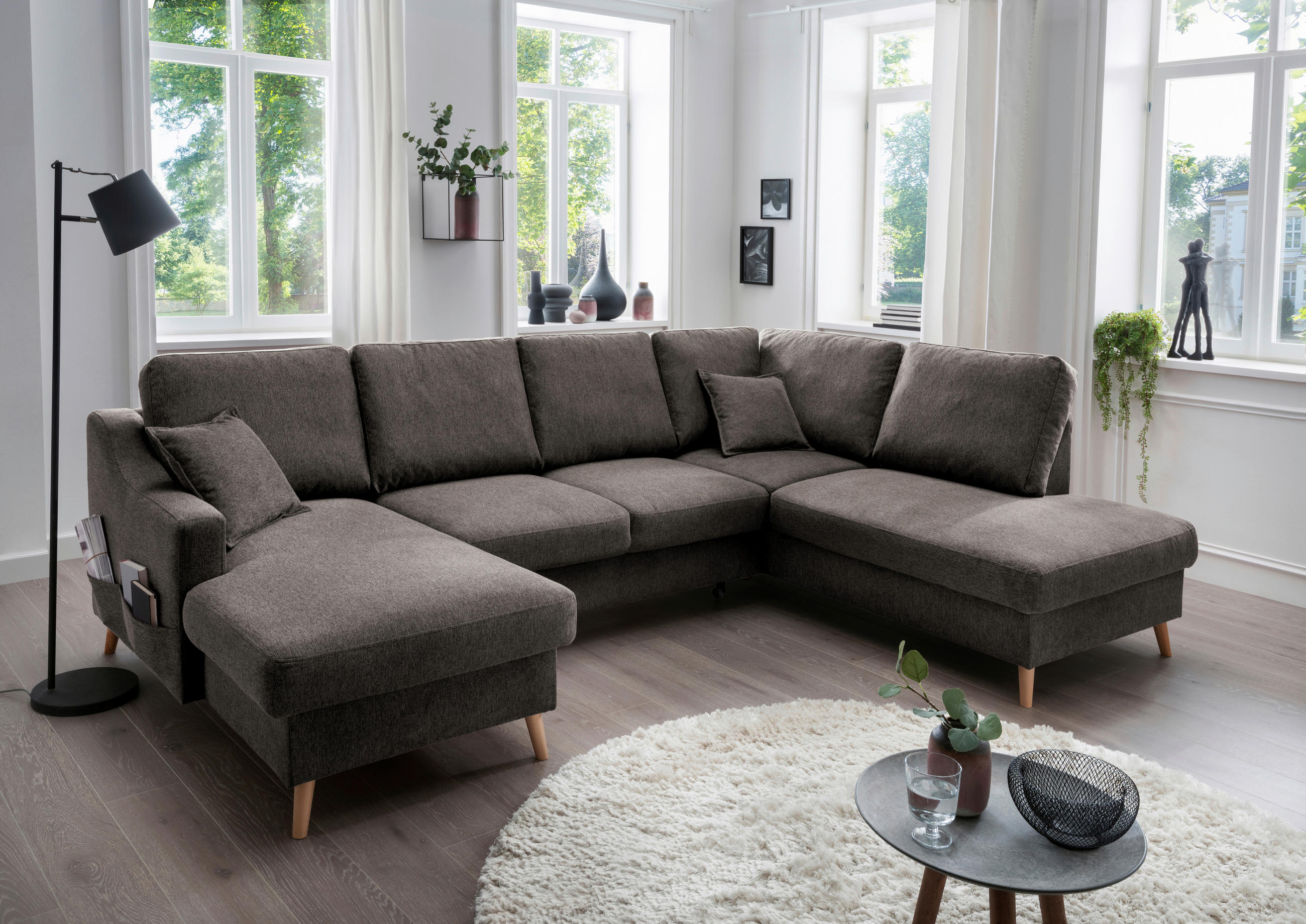 WOHNLANDSCHAFT Braun Struktur - Naturfarben/Braun, KONVENTIONELL, Holz/Textil (150/301/200cm) - P & B