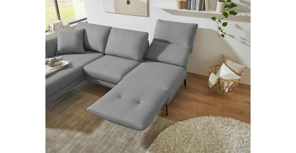 ECKSOFA  in Flachgewebe Hellgrau Armteilverstellung, Relaxfunktion, Drehsitzfunktion  175-224/255-365 cm  - Hellgrau/Schwarz, Design, Textil/Metall (175-224/255-365cm) - Dieter Knoll