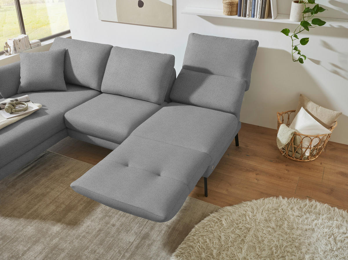ECKSOFA  in Flachgewebe Hellgrau  175-224/255-365 cm  - Hellgrau/Schwarz, Design, Textil/Metall (175-224/255-365cm) - Dieter Knoll