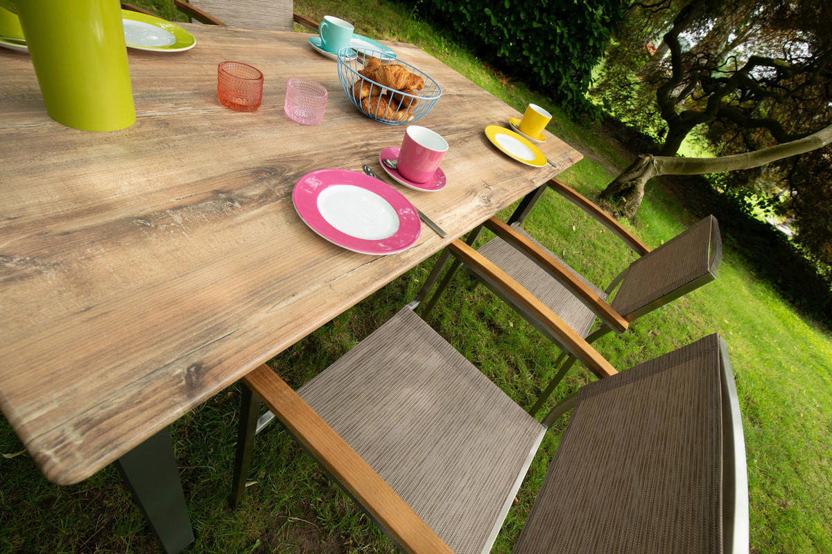 ZAHRADNÍ SESTAVA kov, textil, kompozitní dřevo - barvy teak/antracitová, Basics, kov/kompozitní dřevo (160/72/90cm) - Gardenson