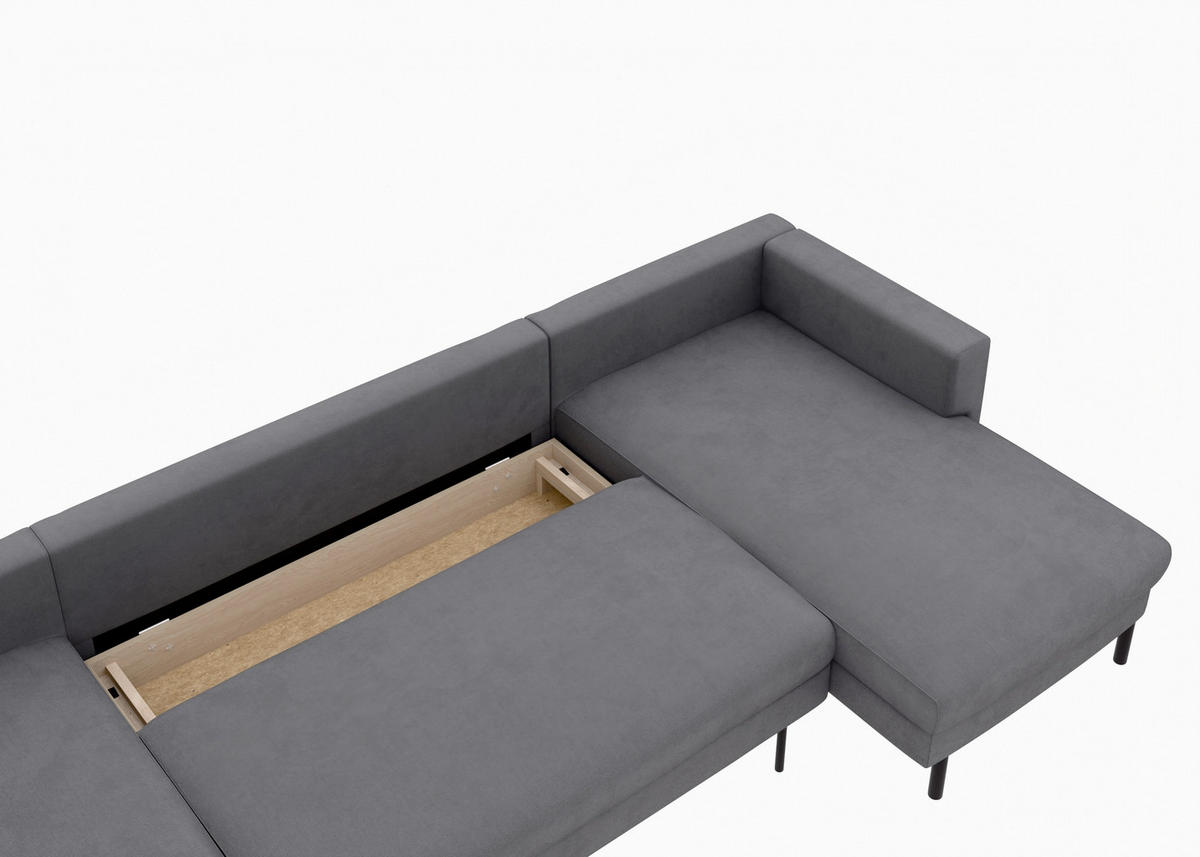 WOHNLANDSCHAFT Anthrazit Struktur  - Anthrazit/Schwarz, MODERN, Textil/Metall (161/306/161cm) - Trendmanufaktur