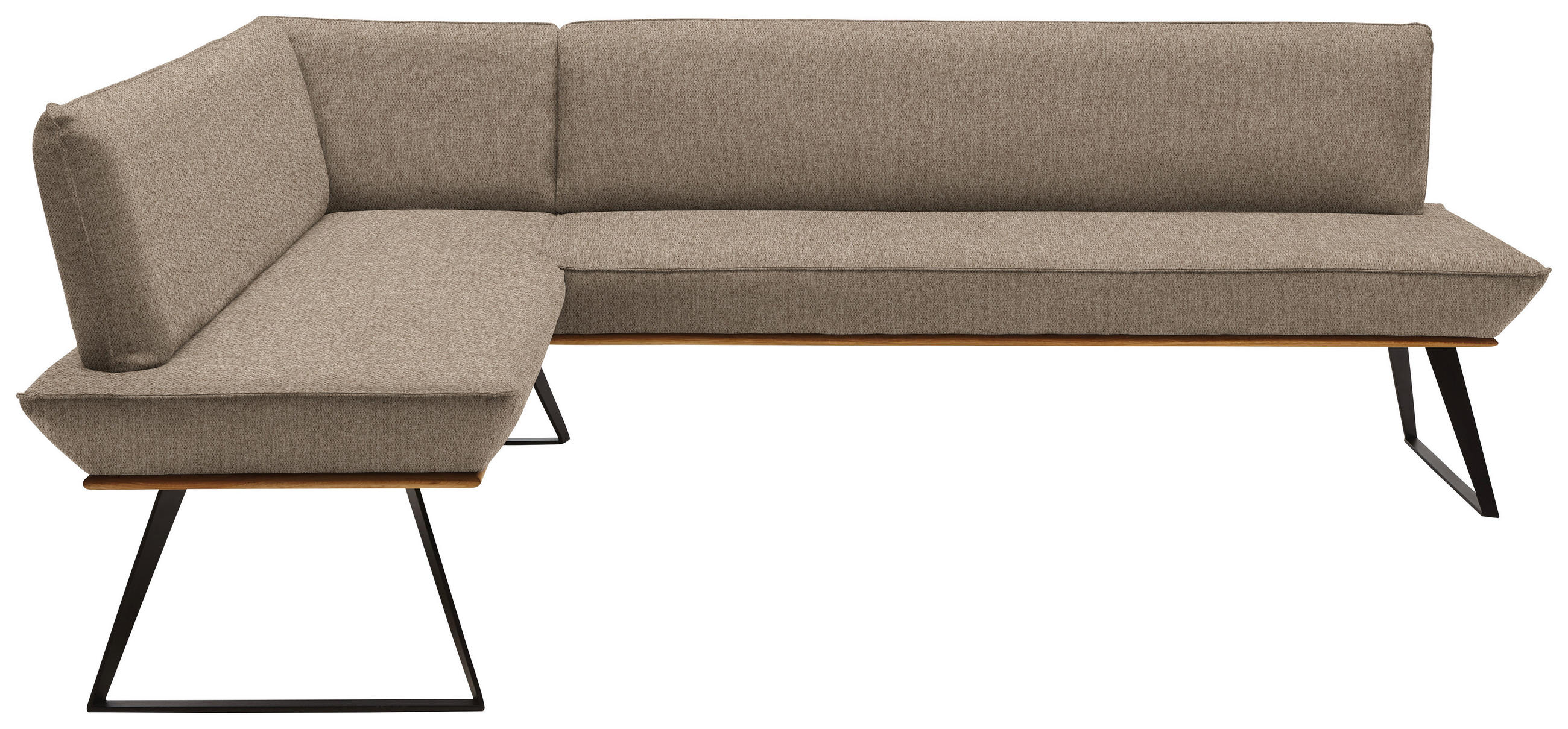 ECKBANK 183/243 cm Webstoff Hellgrau, Eichefarben, Schwarz Eiche massiv Metall   - Eichefarben/Hellgrau, Design, Holz/Textil (183/243cm) - Voleo