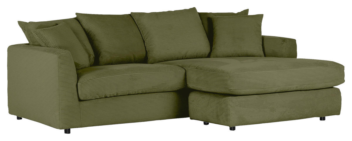 ECKSOFA Olivgrün Cord Zierkissen, Rückenkissen, Rücken echt  - Schwarz/Olivgrün, Design, Kunststoff/Textil (235/175cm) - home24