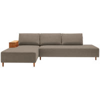 ECKSOFA in Flachgewebe Greige  - Greige/Eichefarben, Design, Holz/Textil (190/307cm) - Joka