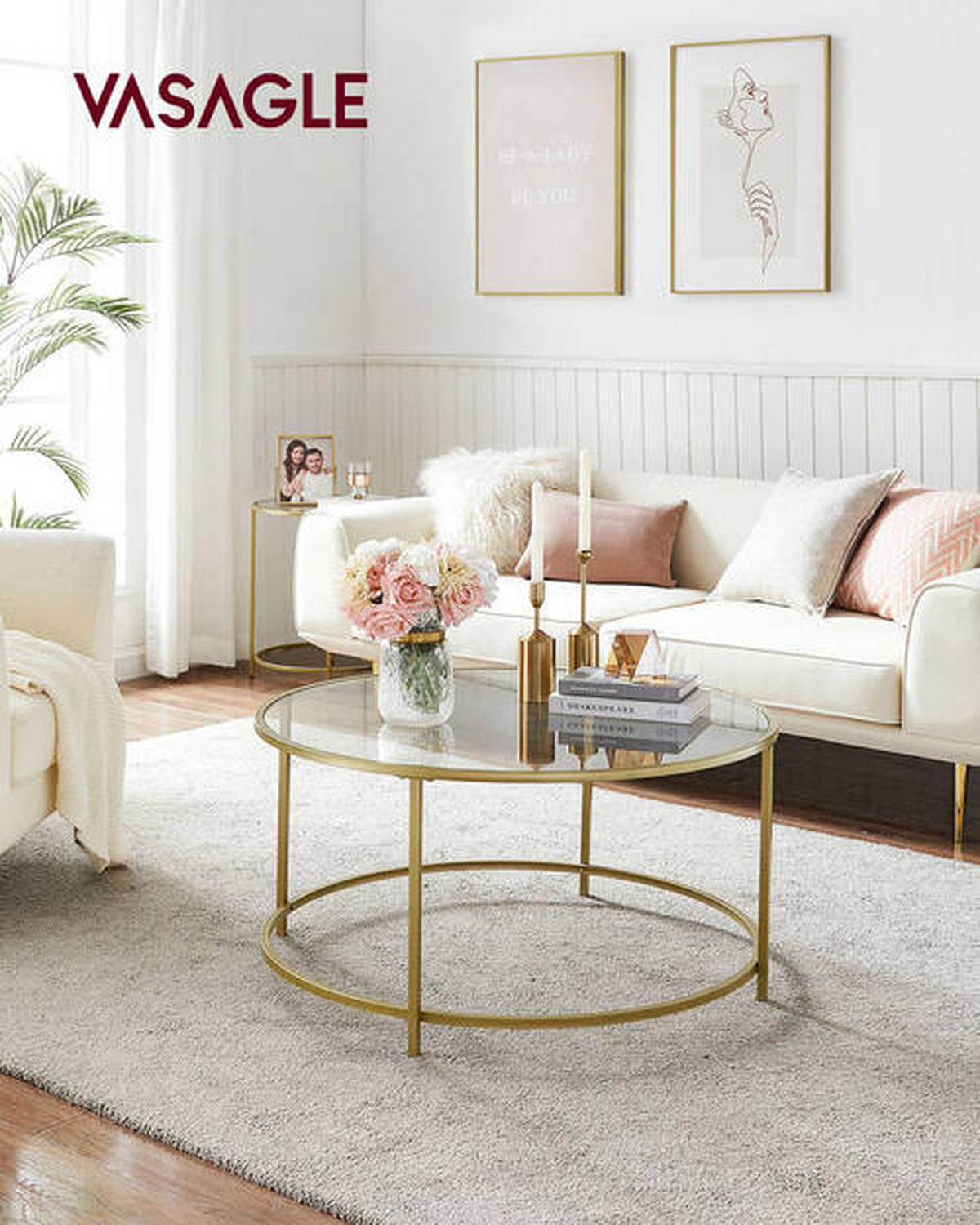COUCHTISCH Hartglas 84/84/45,5 cm rund Klar, Goldfarben  - Klar/Goldfarben, Trend, Glas/Metall (84/84/45,5cm) - Boxxx