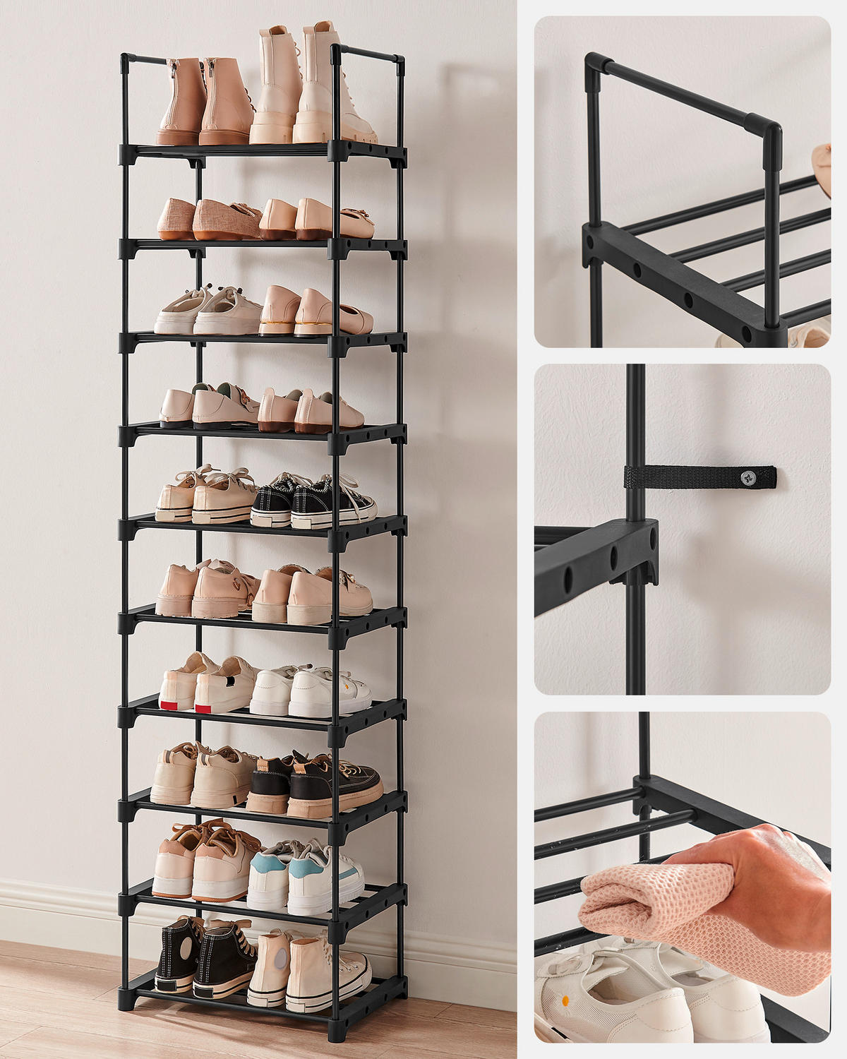 REGÁL NA BOTY, černá, 45/174/30 cm - černá, Trend, kov/plast (45/174/30cm) - Boxxx