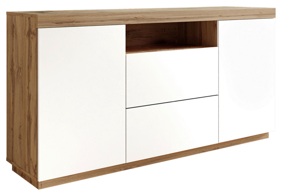 KOMODA, bílá, dub wotan, 164/85/42 cm - bílá/šedá, Design, kompozitní dřevo/plast (164/85/42cm) - MID.YOU