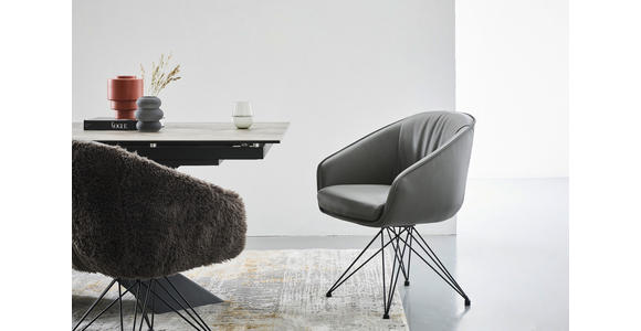 ARMLEHNSTUHL  in Eisen Echtleder pigmentiert  - Anthrazit/Schwarz, Design, Leder/Metall (59,5/83,5/63,5cm) - Belluti