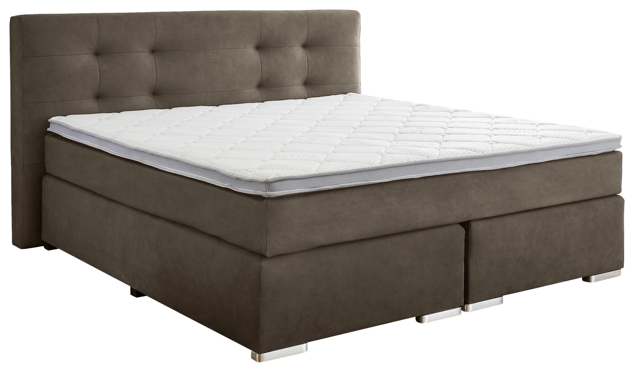 BOXSPRINGBETT 180/200 cm,  in Grau, Topper, Matratzen, H2 + H3 = mittel + fest  - Chromfarben/Grau, KONVENTIONELL, Kunststoff/Textil (180/200cm) - Carryhome