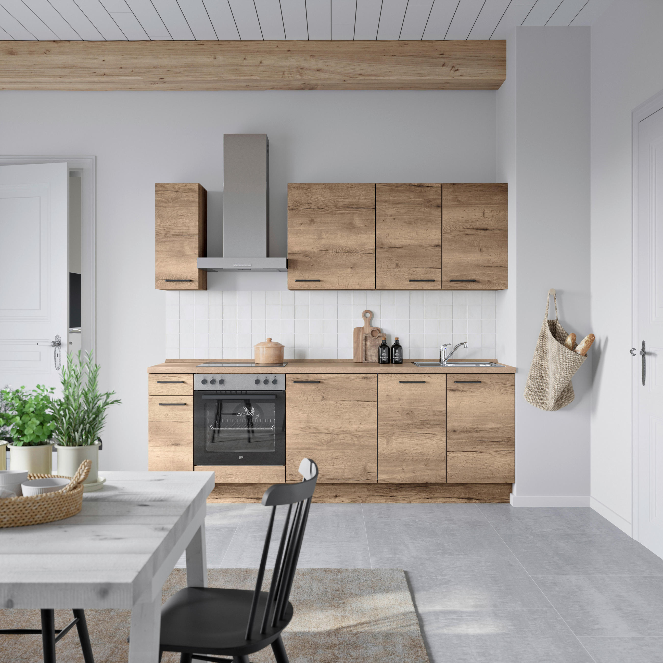 KÜCHENBLOCK 240 cm   in Eiche dunkel  - Eiche dunkel/Eichefarben, MODERN, Holzwerkstoff/Metall (240cm) - Nobilia