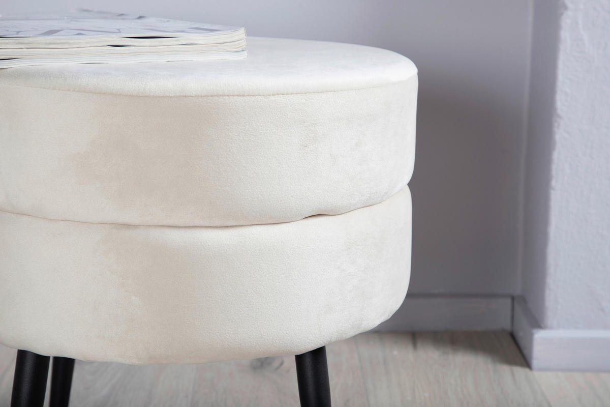 HOCKER Samt Schwarz, Beige  - Beige/Schwarz, Design, Textil/Metall (40/40/40cm) - Livetastic