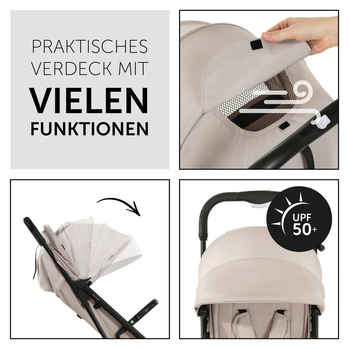 BUGGY Travel N Care  - Beige/Schwarz, Basics, Metall (86/50/104cm) - Hauck