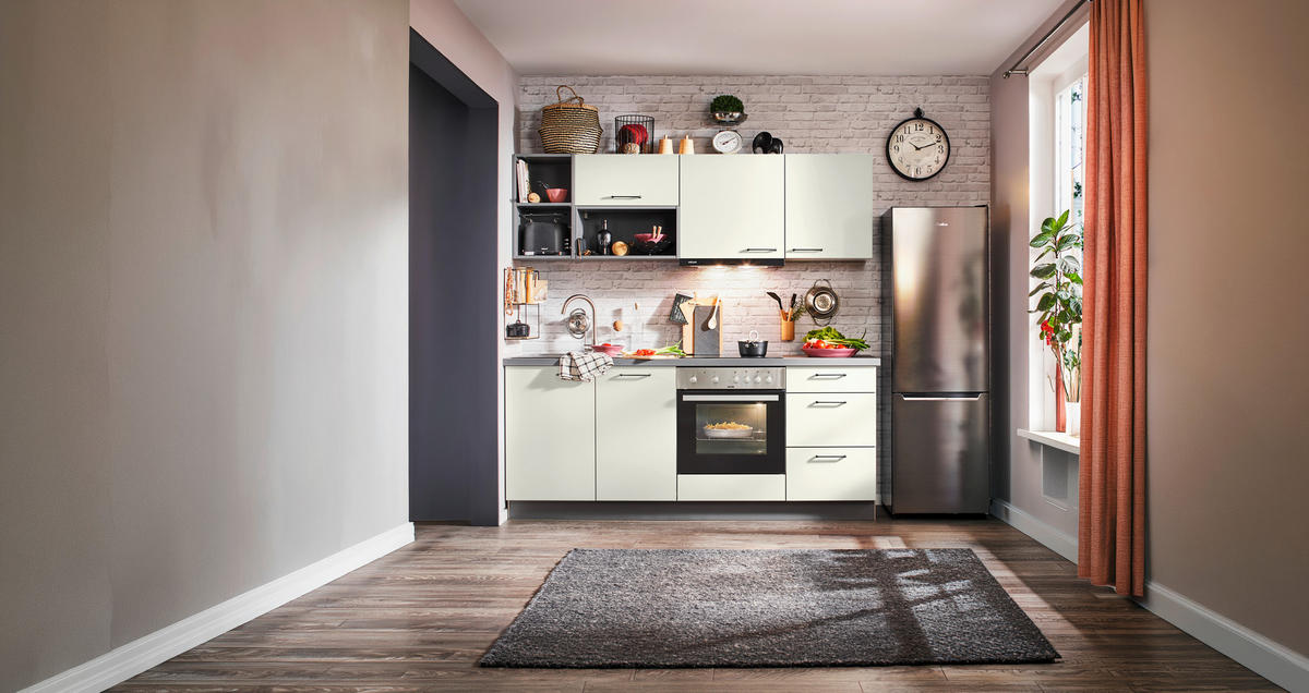 KÜCHENBLOCK 205 cm   in Anthrazit, Magnolie  - Anthrazit/Magnolie, KONVENTIONELL, Holzwerkstoff/Metall (205cm) - Express