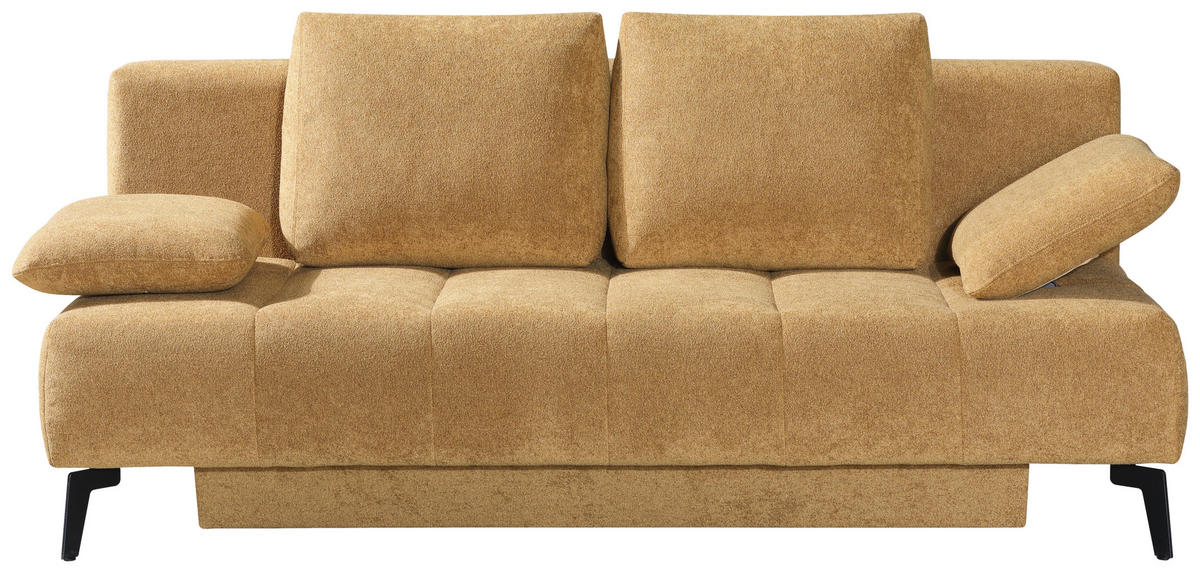 SCHLAFSOFA Flachgewebe Honig  inkl. Bettkasten, Schlaffunktion, Armteilverstellung  - Schwarz/Honig, Design, Textil/Metall (235/90/100cm) - Novel