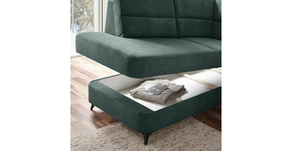 WOHNLANDSCHAFT Dunkelgrün Lederlook - Dunkelgrün/Schwarz, KONVENTIONELL, Textil/Metall (194/257cm) - Cantus