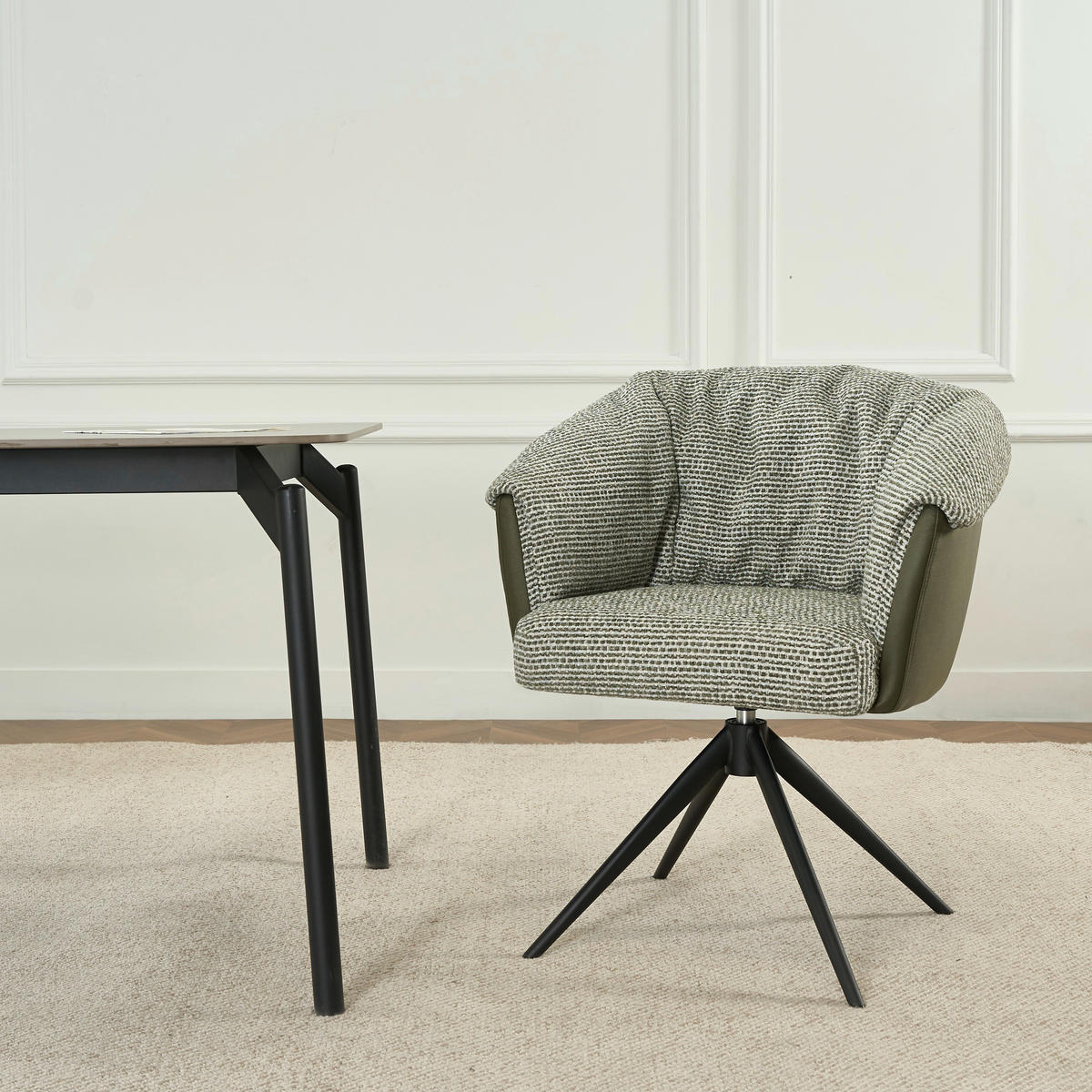 ARMLEHNSTUHL , Stoffauswahl, Sitzfläche 180° drehbar , Webstoff  - Schwarz/Grün, Design, Textil/Metall (69/80/68cm) - Novel