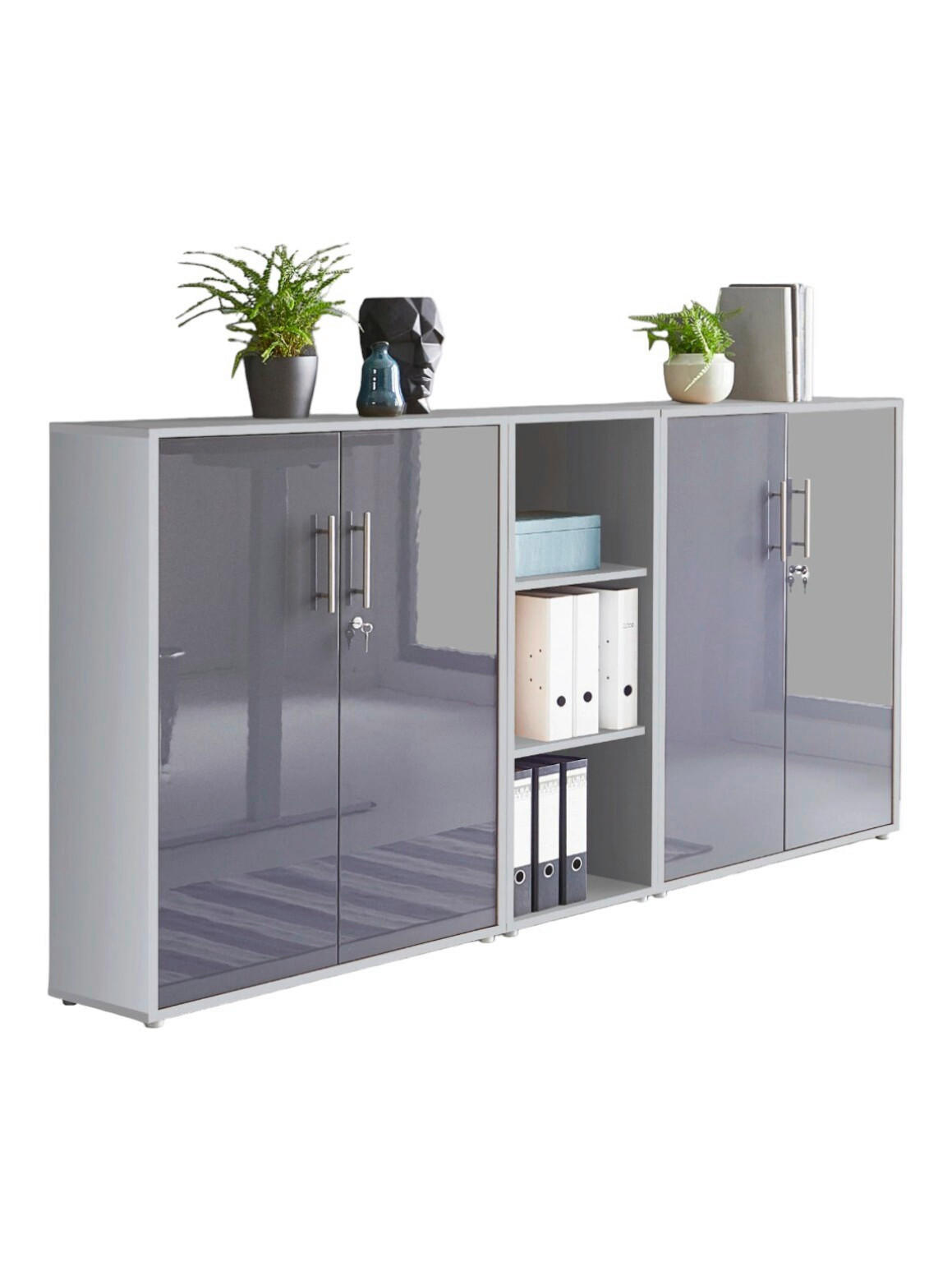 Mid.you Aktenschrank Office Edition - SW Set 8 Grau, Anthrazit Hochglanz 213x114x33 cm
