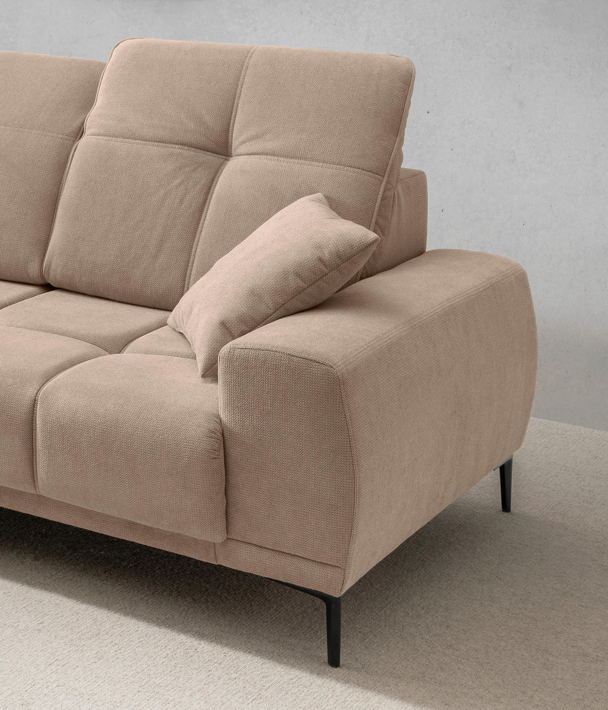 ECKSOFA NESTO Hellbraun Chenille Zierkissen, Kopfteilverstellung, Sitztiefenverstellung  - Hellbraun/Schwarz, Basics, Textil/Metall (187/292cm) - Livetastic