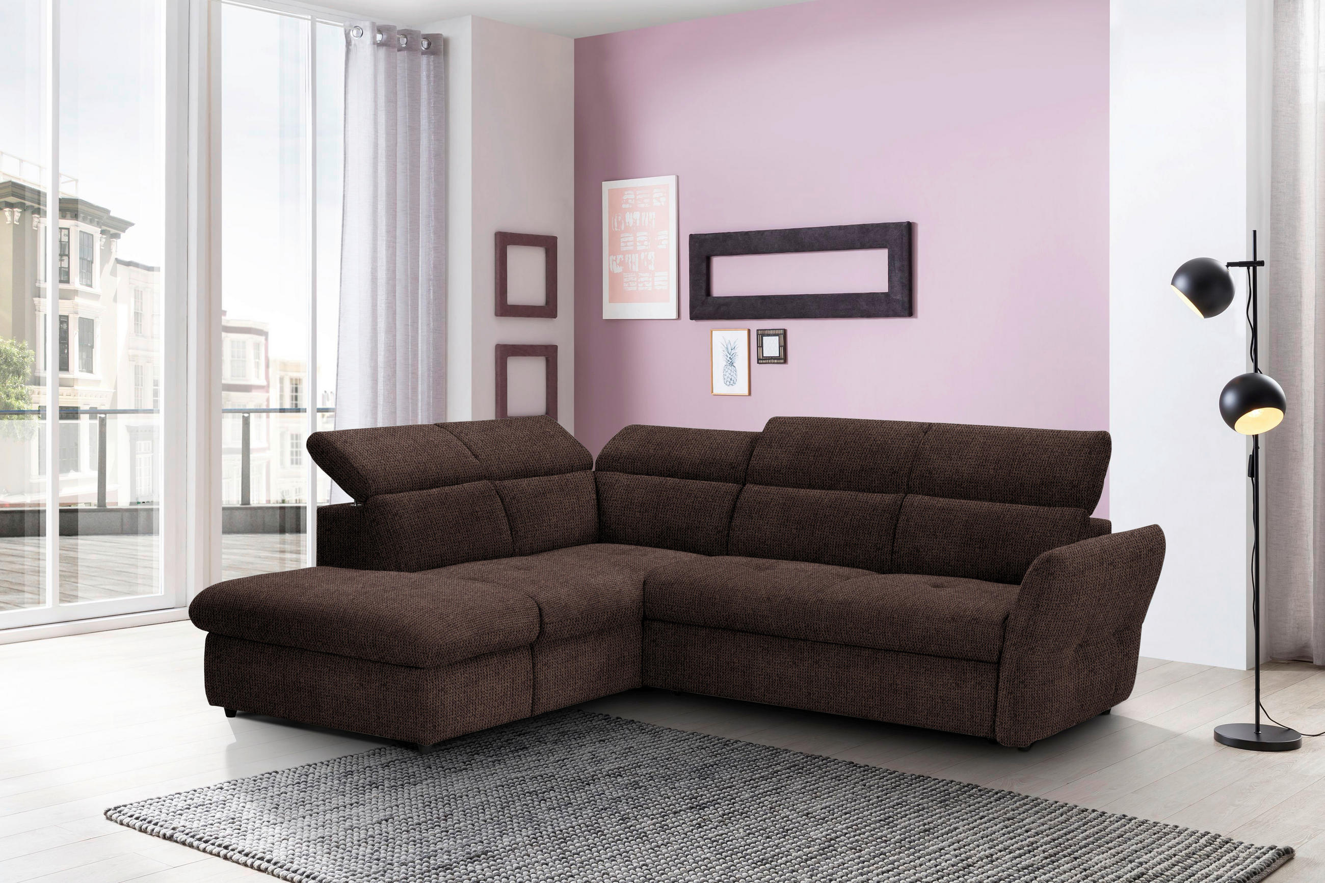 ECKSOFA in Mikrofaser Dunkelbraun  - Dunkelbraun/Schwarz, Design, Kunststoff/Textil (224/254cm) - Livetastic