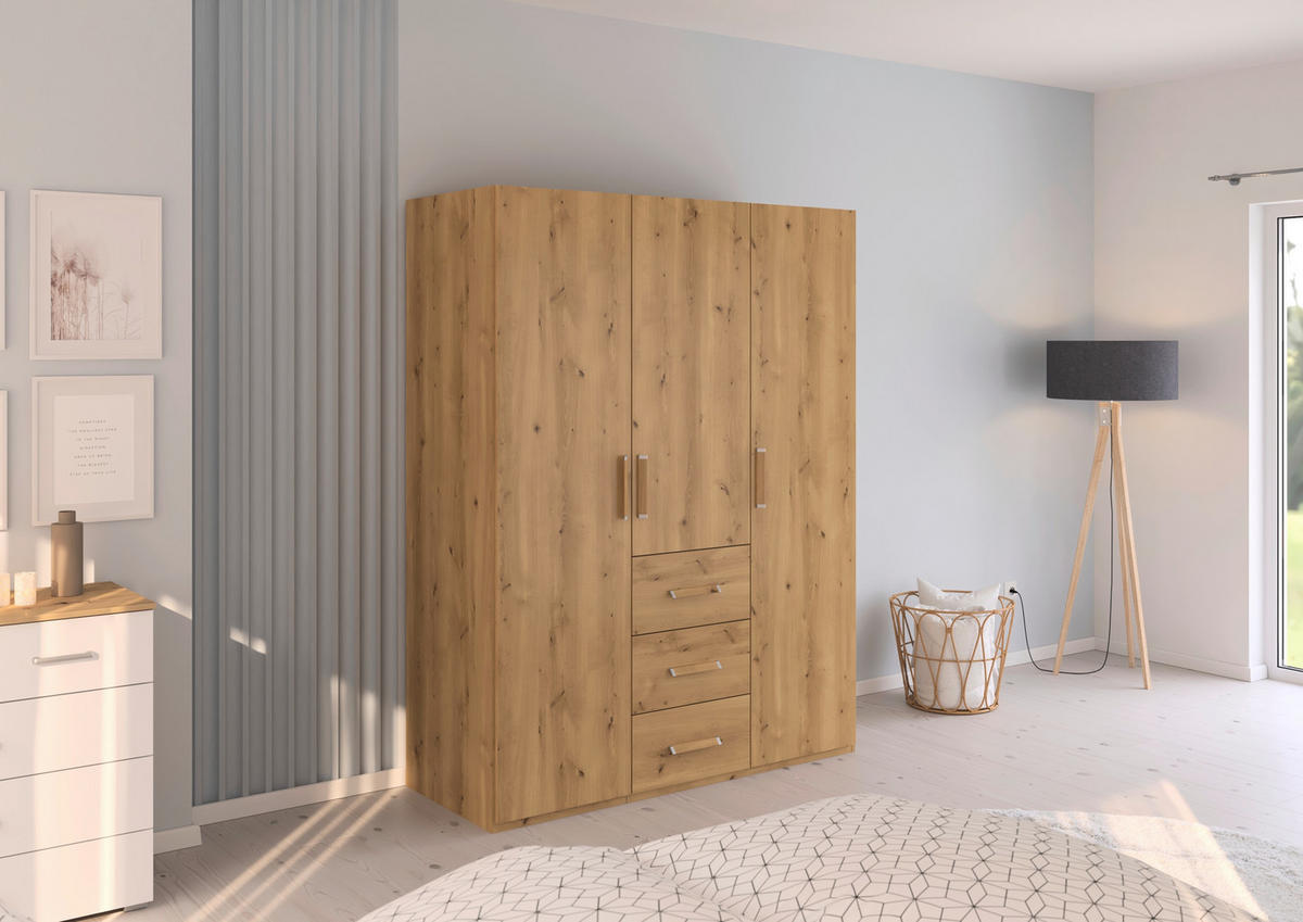 DREHTÜRENSCHRANK  in Eichefarben  - Eichefarben/Silberfarben, Design, Holzwerkstoff/Kunststoff (151/197/60cm) - Novel