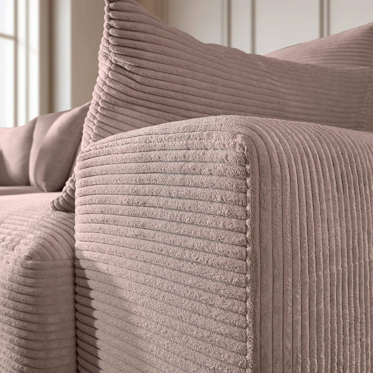 ECKSOFA in Cord Rosa  - Schwarz/Rosa, Design, Kunststoff/Textil (205/340cm) - Lomoco