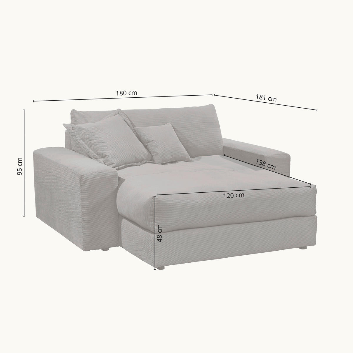 XXL-SESSEL Cord Grün  - Schwarz/Grün, Modern, Textil (180/70/180cm) - P & B