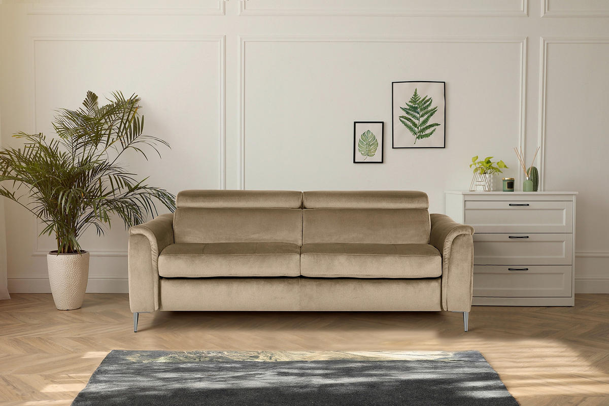 SCHLAFSOFA PAFOS in Samt Hellbraun  - Chromfarben/Hellbraun, Design, Textil/Metall (203/77-98/103cm) - MID.YOU