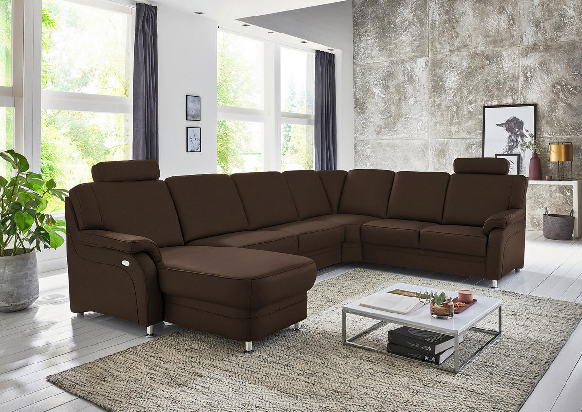 WOHNLANDSCHAFT Echtleder Dunkelbraun  - Dunkelbraun/Alufarben, Konventionell, Leder/Metall (165/329/239cm) - Beldomo Premium