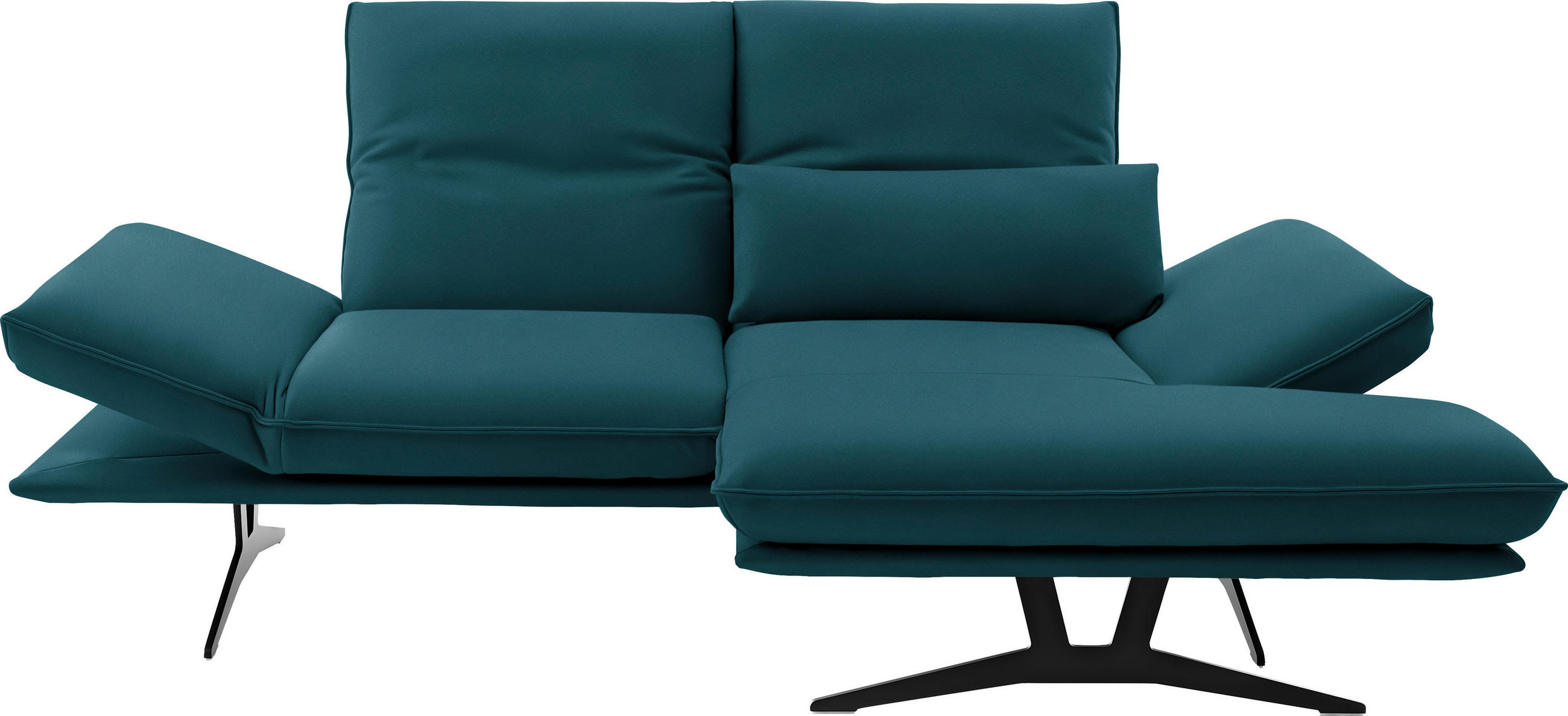 ECKSOFA in Echtleder Petrol  - Petrol/Schwarz, Design, Leder/Metall (210/130cm) - Dieter Knoll