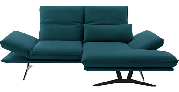 ECKSOFA in Echtleder Petrol  - Petrol/Schwarz, Design, Leder/Metall (210/130cm) - Dieter Knoll