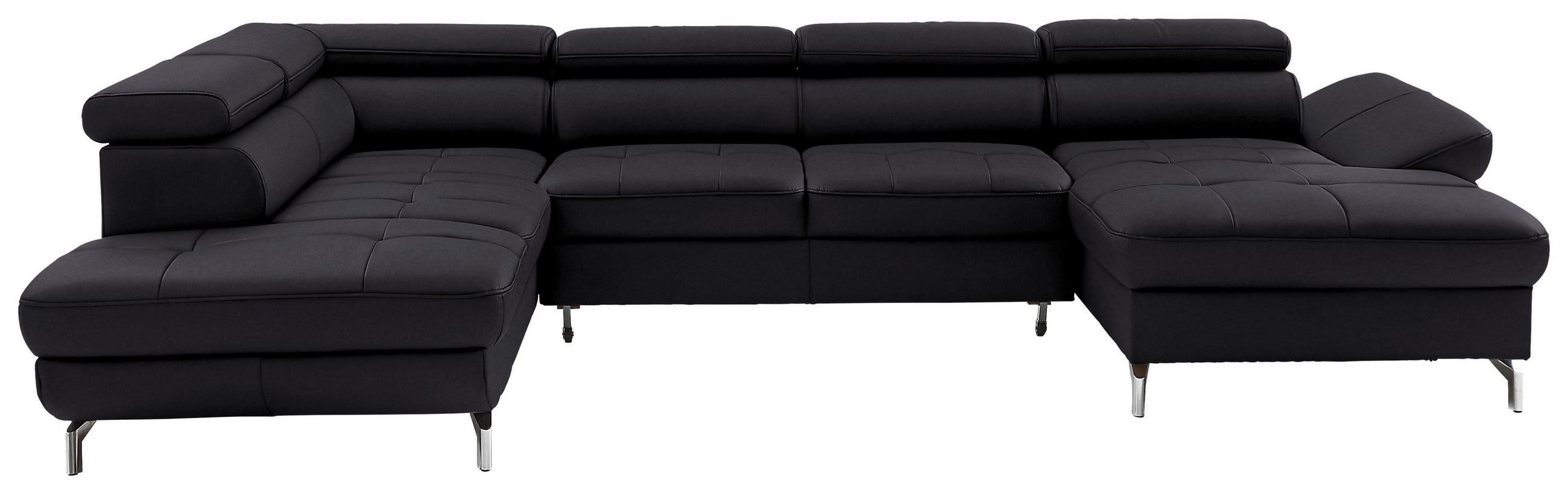 WOHNLANDSCHAFT Dunkelbraun Echtleder  - Dunkelbraun/Silberfarben, Design, Leder/Metall (220/340/170cm) - Novel