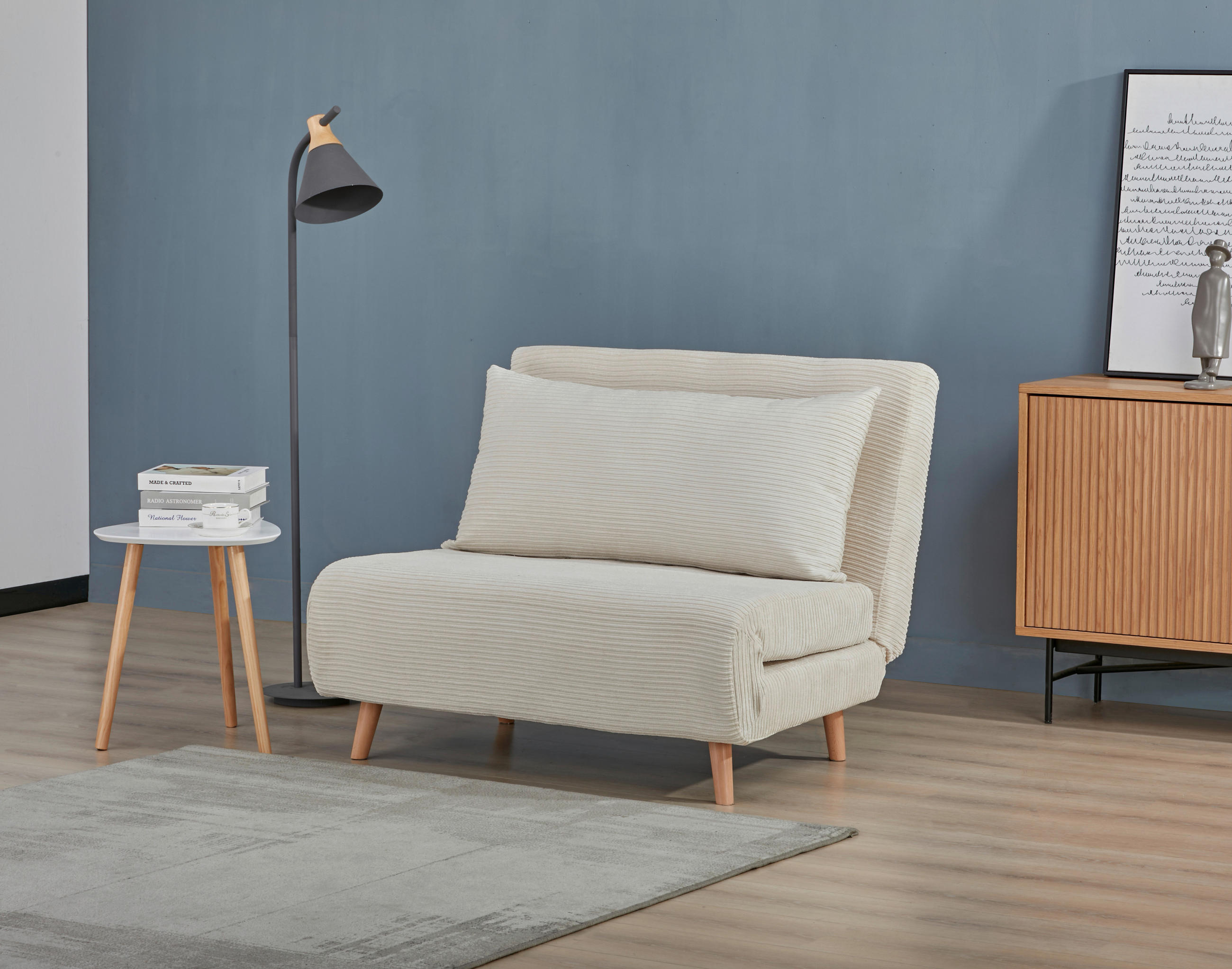 SCHLAFSESSEL Cord Creme    - Creme/Naturfarben, MODERN, Holz/Textil (102/82/91cm) - MID.YOU